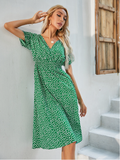 Chiffon Dress Casual V-neck Short-sleeved A-line Beach Long Robe Dress