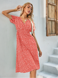 Chiffon Dress Casual V-neck Short-sleeved A-line Beach Long Robe Dress