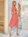 Chiffon Dress Casual V-neck Short-sleeved A-line Beach Long Robe Dress
