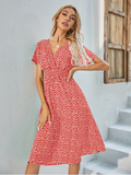 Chiffon Dress Casual V-neck Short-sleeved A-line Beach Long Robe Dress