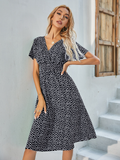 Chiffon Dress Casual V-neck Short-sleeved A-line Beach Long Robe Dress