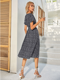 Chiffon Dress Casual V-neck Short-sleeved A-line Beach Long Robe Dress
