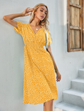 Chiffon Dress Casual V-neck Short-sleeved A-line Beach Long Robe Dress