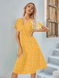 Chiffon Dress Casual V-neck Short-sleeved A-line Beach Long Robe Dress