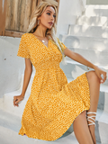 Chiffon Dress Casual V-neck Short-sleeved A-line Beach Long Robe Dress
