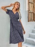 Chiffon Dress Casual V-neck Short-sleeved A-line Beach Long Robe Dress