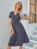Chiffon Dress Casual V-neck Short-sleeved A-line Beach Long Robe Dress