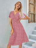 Chiffon Dress Casual V-neck Short-sleeved A-line Beach Long Robe Dress