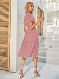 Chiffon Dress Casual V-neck Short-sleeved A-line Beach Long Robe Dress
