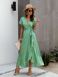 Female Polka Dot Sexy V-neck Ruffle Short-sleeved Beach Vacation Summer Dress