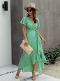 Female Polka Dot Sexy V-neck Ruffle Short-sleeved Beach Vacation Summer Dress