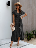 Female Polka Dot Sexy V-neck Ruffle Short-sleeved Beach Vacation Summer Dress