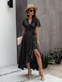 Female Polka Dot Sexy V-neck Ruffle Short-sleeved Beach Vacation Summer Dress
