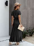 Female Polka Dot Sexy V-neck Ruffle Short-sleeved Beach Vacation Summer Dress