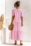 New Women Summer Long Dress Lady Elegant Casual Plaid Loose Party Maxi Dress
