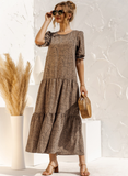Polka Dot Print Long Dress Lady Elegant Casual Plaid Loose Party Maxi Dress