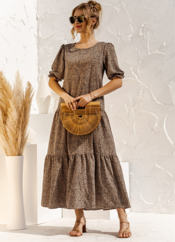 Polka Dot Print Long Dress Lady Elegant Casual Plaid Loose Party Maxi Dress