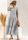Polka Dot Print Long Dress Lady Elegant Casual Plaid Loose Party Maxi Dress