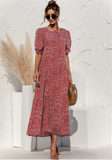 Polka Dot Print Long Dress Lady Elegant Casual Plaid Loose Party Maxi Dress
