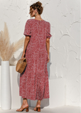 Polka Dot Print Long Dress Lady Elegant Casual Plaid Loose Party Maxi Dress