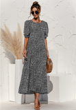 Polka Dot Print Long Dress Lady Elegant Casual Plaid Loose Party Maxi Dress