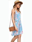 Summer Ladies Fashion New Women Print V-neck Sexy Strap Backless Satin Dress