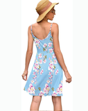 Summer Ladies Fashion New Women Print V-neck Sexy Strap Backless Satin Dress