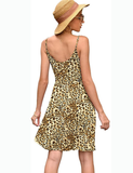 Summer Leopard Print Ladies Fashion New Women Print V-neck Sexy Strap Backless Satin Dress