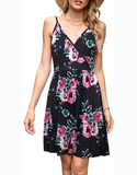 Summer White Ladies Fashion New Women Print V-neck Sexy Strap Backless Satin Dress