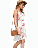 Summer White Ladies Fashion New Women Print V-neck Sexy Strap Backless Satin Dress