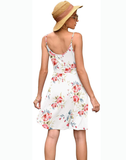 Summer White Ladies Fashion New Women Print V-neck Sexy Strap Backless Satin Dress