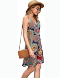 Summer Black Ladies Fashion New Women Print V-neck Sexy Strap Backless Satin Dress
