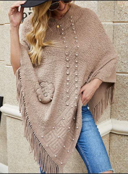 KNITTED BEADED TASSEL SHAWL CLOAK