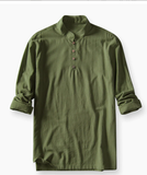 Stand Collar T-Shirts Cotton Breathable Stripe Long Sleeve Soft Classic Tops