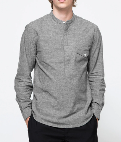 Stripe Solid Color Long Sleeve Casual Stand Collar T-Shirt for Men