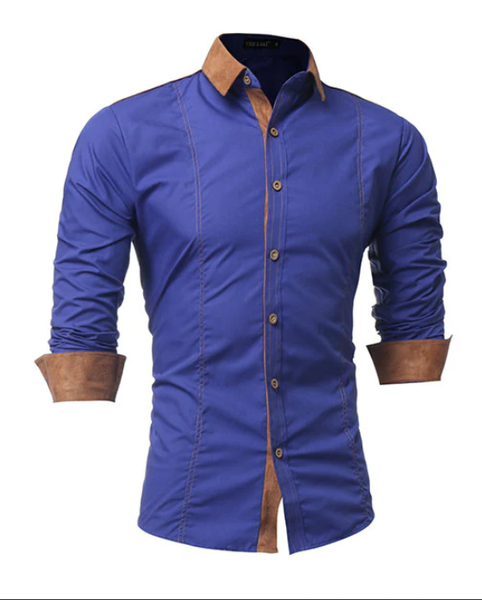 Plus Size Cotton Designer Dress Shirt for Men Long Sleeve Buckskin Collar Patchwork