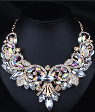 Cheap Diamante Rhinestone Floral Statement Necklace