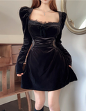 Lace Velvet Dress Halter Deep V-Neck Long Sleeve