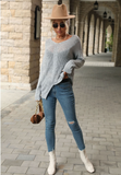 autumn and winter new fashion women's V-neck twist long sleeve gray sweater