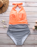 sexy striped deep V-neck one-piece bikini