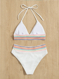 new striped neck-hanging split two-piece bikini