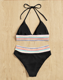 new striped neck-hanging split two-piece bikini
