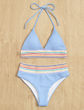 new striped neck-hanging split two-piece bikini