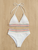 new striped neck-hanging split two-piece bikini