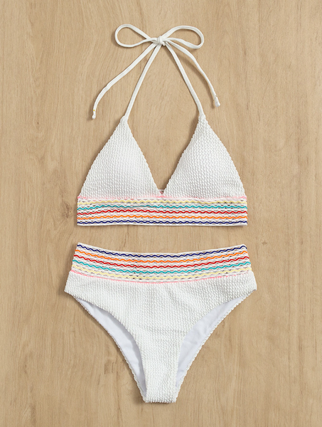 new striped neck-hanging split two-piece bikini