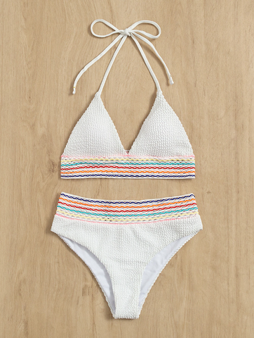 new striped neck-hanging split two-piece bikini