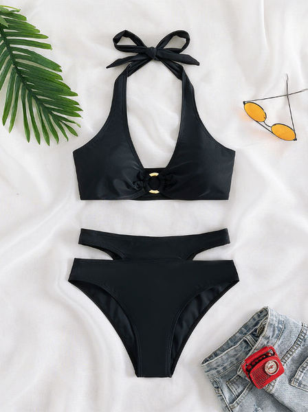 new neck sexy split swimsuit high waist thong bikini