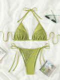 new sexy pleated bikini solid color neck strap sexy split swimsuit