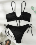 sexy neck drawstring solid color party swimsuit