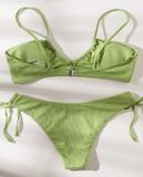 sexy neck drawstring solid color party swimsuit